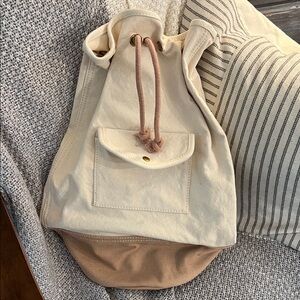 NWT! J. Crew Cream Canvas Drawcord Tote with Pocket
